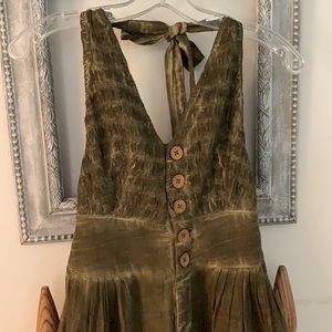 Free People: army green gauze halter romper. XS/TP